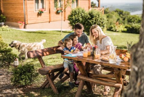 family picnic with dog